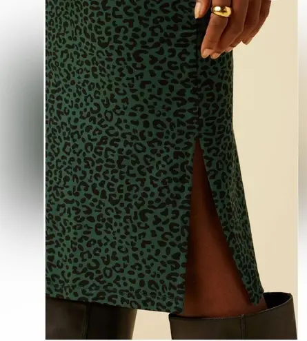 Amour Vert Green and Black Printed Midi Dress 3/4 Sleeve Knit Dress with Slit 3X