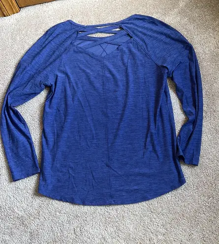 Apana Blue Yoga Long Sleeve Boatneck Top Size Medium