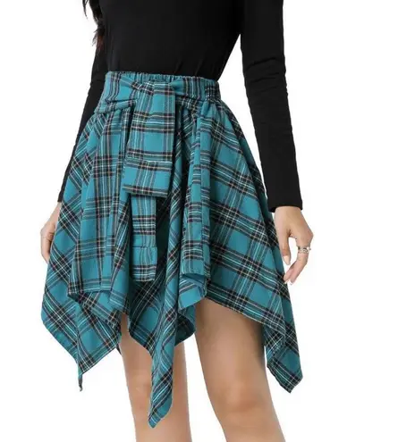 Gothic Mini Plaid Pleated Skirt Blue Size XS