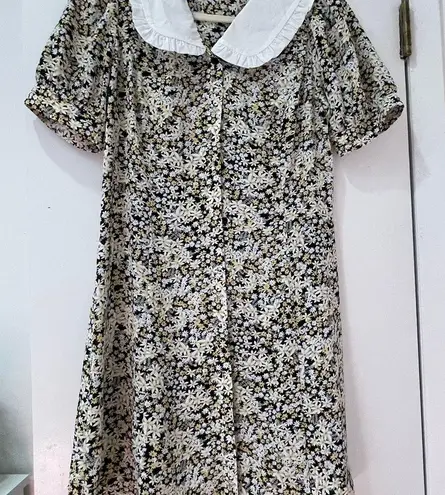 Allegra K Floral Black and White Dress with Bow Detail