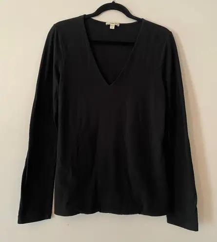 James Perse Standard Black V-neck Long Sleeve Shirt Cotton Women size 3 / Large