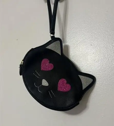 Betsey Johnson Luv  Valentine's Day Black Cat Heart Eyes Coin Purse Wristlet Bag