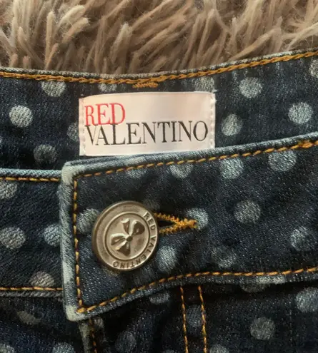 Red Valentino EUC Mid-Rise Skinny Leg blue polka dot jeans sz 28
