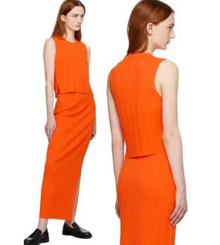 Frame Cutout Tank Top & Mixed Rib Skirt Set Bright Tangerine Women's Size XS