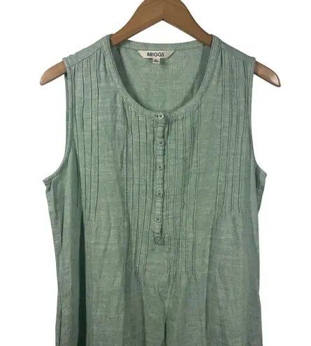 Briggs Dress Women M Relaxed Fit Linen Blend Spring Knee Length Pockets Buttons Green Size M
