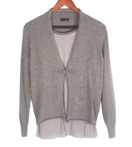 Peserico Gray Merino Wool & Cashmere Blend Cardigan & Built
