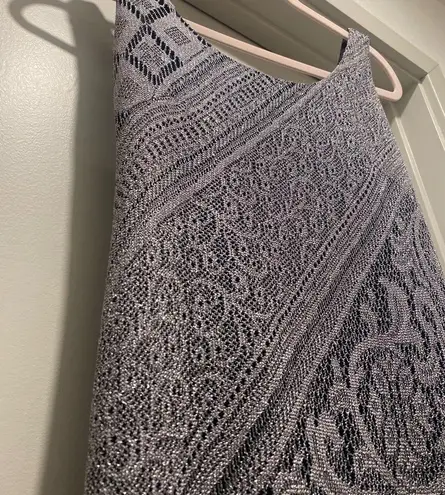 Slny VTG 90s Silver Metallic Lace Crochet Fringe Maxi Midi Dress - 2