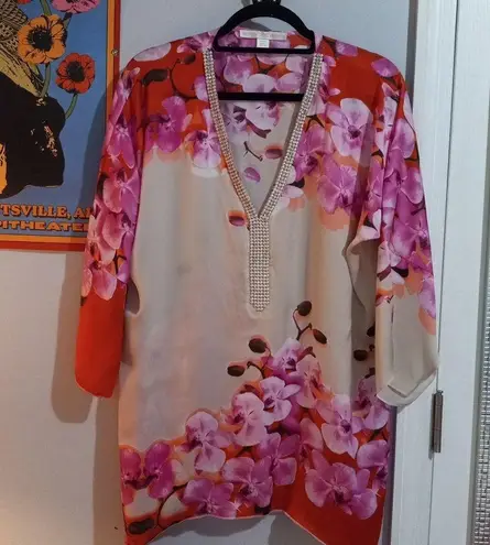 Boston Proper  Orchid Bloom Floral Rhinestone Embellished V-Neck Blouse - Image 13