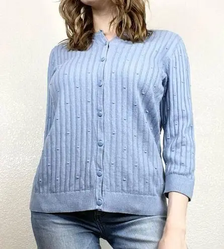 Vintage Blue  Polka Dot Knit Button Up Cardigan Sweater