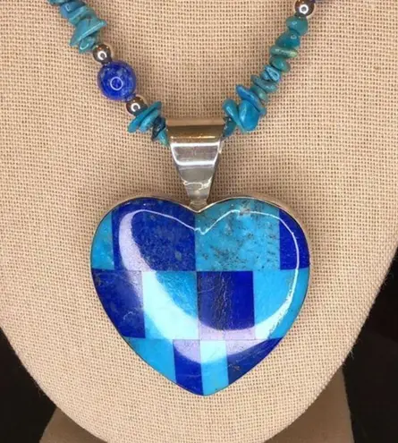 JAY KING DTR Turquoise Lapis Mosaic Inlay Heart Pendant Turquoise Lapis Necklace Blue