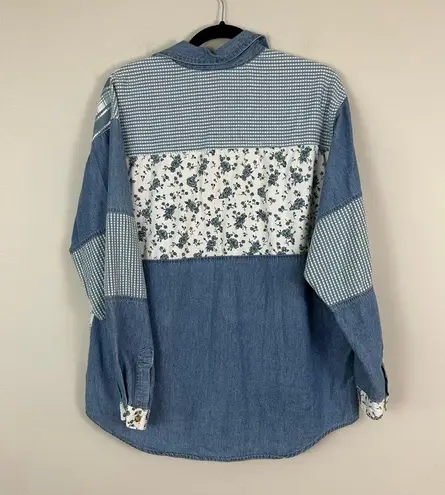 Bonjour Vintage | | Blue Multi Print Denim Button Down Shirt Size Large