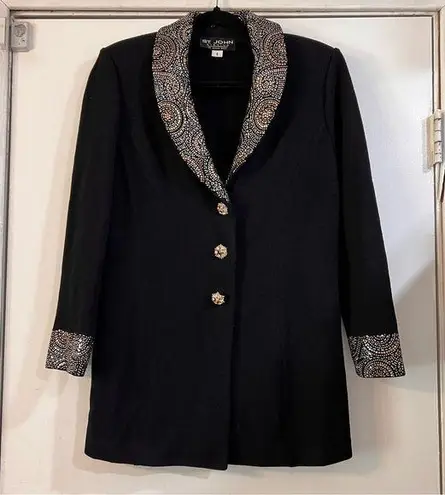 St. John Evening Jacket Blazer Long Line Bling Rhinestones Gold Black Silver 6