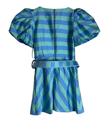 Rebecca Vallance Seychelles Blue Stripe Puff Sleeve Belted Mini Dress Size 8