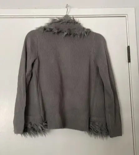 Alfani women PS gray faux fur trim cardigan sweater