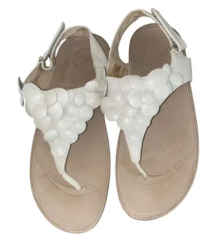 FitFlop Floretta Fluer Slingback Sandal Mule Cream Tan 100% Leather Size 8