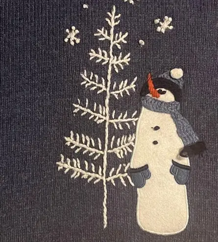 Croft & Barrow  Blue Ugly CHRISTMAS‎ Zip Cardigan Vintage XL Snowmen Holiday