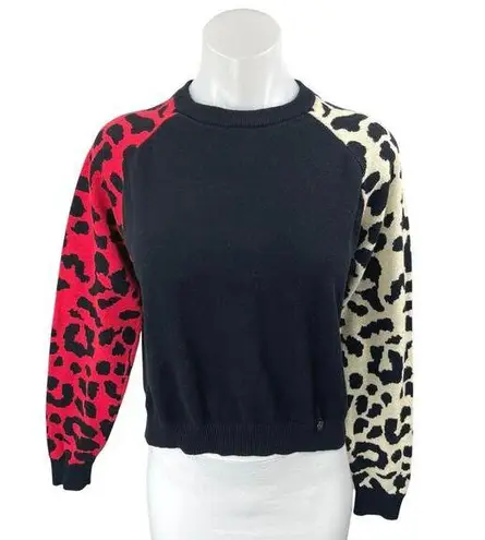 Desigual Carlyn Multicolor Leopard Colorblock Long Sleeve Sweater Top Size S - Image 1