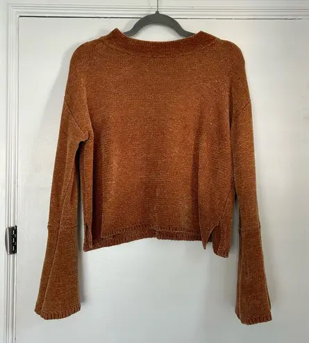 Melrose and Market Burnt Orange Chenille Mock Turtleneck Bell Sleeve Sweater