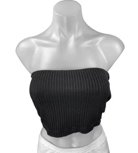Kookai Women's Black Strapless Sleeveless Ribbed Knit Tube Bandeau Crop Top 1