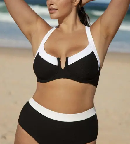 Berlook Black Contrast Trim Plus Size Bikini Top and Bottom