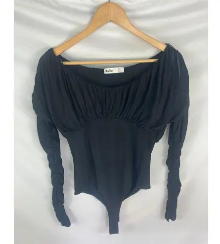 Elodie NWOT Ruched Long Sleeve Bodysuit Black Size Medium