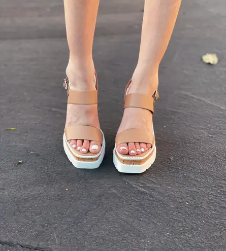 Tan/Natural Cork Platform Wedge Tan Size 7