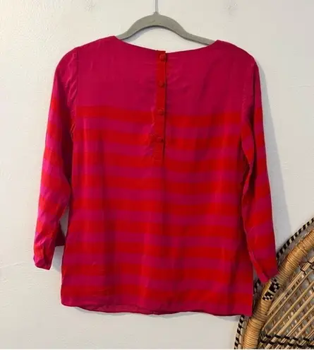 Boden USA boden pink and orange striped 3/4 sleeve viscose button back blouse Size 2