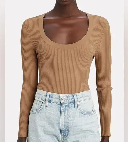 A.L.C. Declan Scoop Neck Rib Knit Long Sleeve Top in Beige Tan Size XS