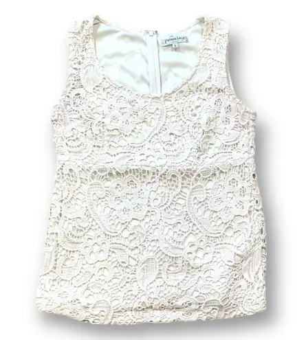 Patrizia Luca Top Cream Crochet Flower Detail Lace Sleeveless Scoopneck Tank