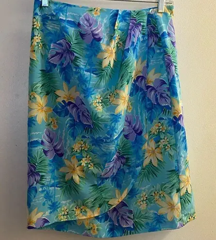 Dressbarn Vintage Womens Blue Tropical Print Mini Wrap Skirt Skize 8 Waist 26”
