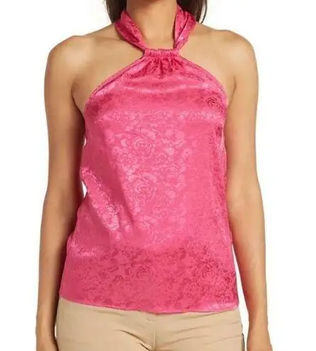 Torn By Ronny Kobo NWT Ronny Kobo Claire Hot Pink Halter Tank Top Silky Floral Cropped Blouse sz M