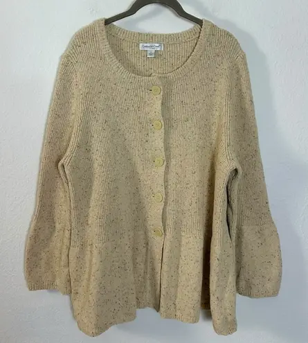 Vintage 90s Coldwater Creek Wool Blend Peplum Bell Sleeve Cardigan Sweater 1X Tan