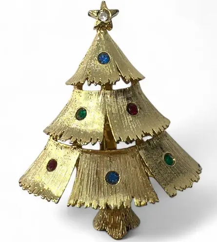 Vintage AVON Brooch Pins Set of 2 Holiday Christmas Tree Bells Gold Jewlery