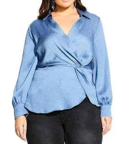 City Chic NWT  Cornflower Blue Simple Luxury Satin Faux Wrap Top Women's XS/14