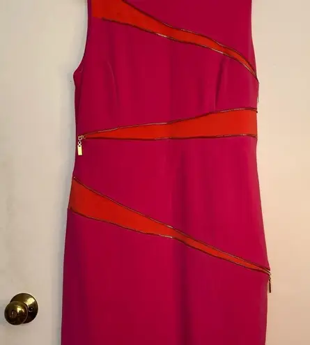 Joseph Ribkoff hot pink and orange zipper dress.