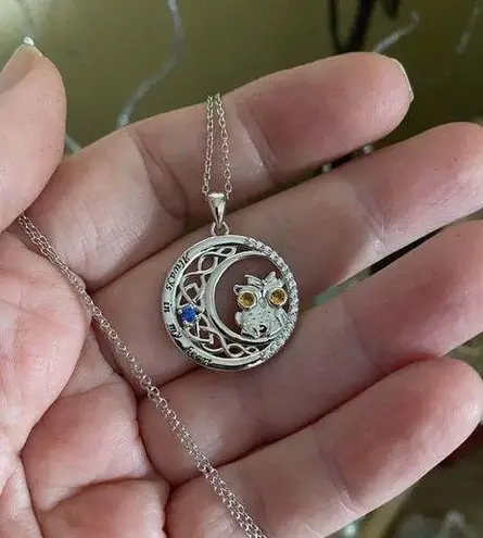 Sterling Silver Celtic Moon “Always in My Heart” Owl CZ Necklace