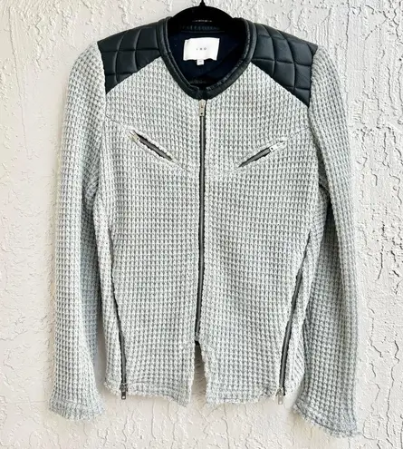 IRO Long Sleeve Ceylona Knit Leather Trim Zip Up Jacket Gray Women's FR 38 /US 6