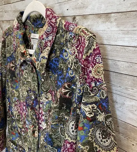 Christopher & Banks Womens M Shirt Jacket Green Paisley Tapestry Metal Button Up