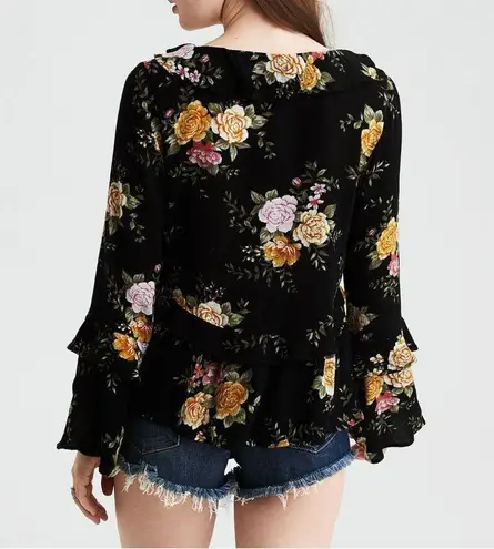 American Eagle  Floral Ruffle Bell Sleeve Blouse