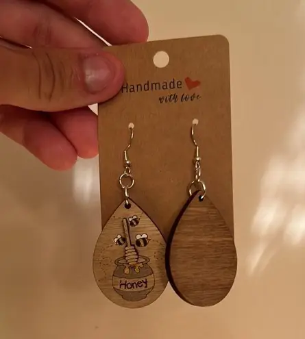 Handmade NWT Pot of Honey BumbleBee Wooden Painted Earrings