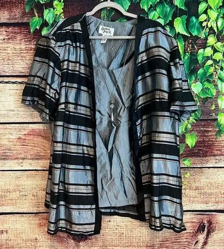 Vintage Dawn Joy II Jacket Blouse Necklace Womens 24W Plus Size Striped Cardigan Blue