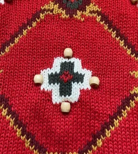 Vintage 1980's Rosanna Chunky Knit Wooden Beads Sweater Size M