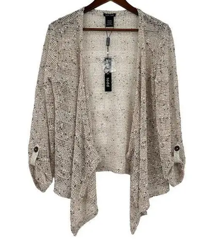 NEW Katie Todd Women Open Front Cardigan Fishnet Waterfall Sweater Gray medium