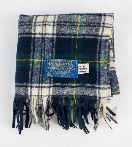 Pendleton Vintage Green Blue Yellow White Plaid Scarf Unisex Men Women One Size