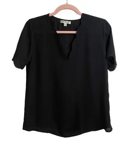 Nine Britton  Frenkel Black Scalloped Blouse