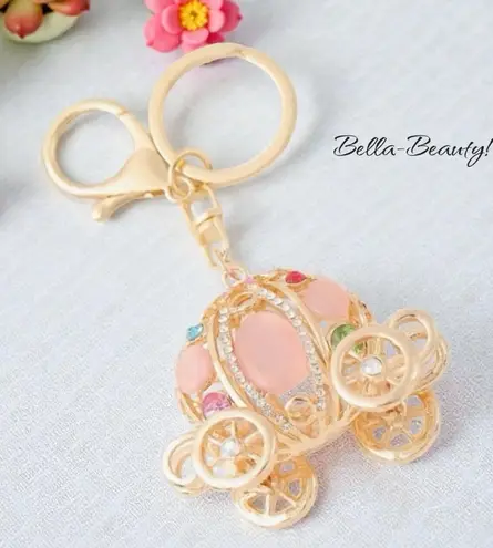 Pink Princess Carriage Bling Rhinestone Keychain or Charm —Makes a great Gift Gold - Image 1
