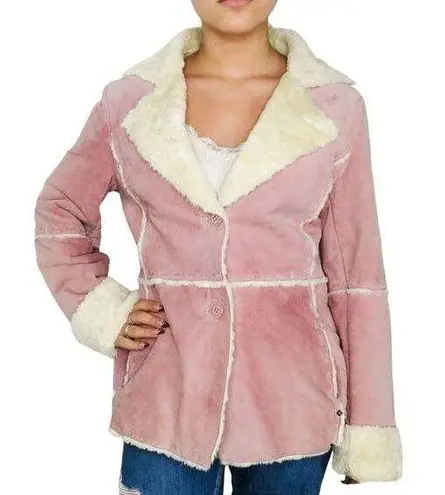 Black Rivet Y2k Vintage Pink Suede Genuine Leather Jacket Medium Cozycore