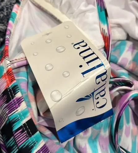 Catalina Art Deco Abstract Multicolored Tankini Top Sz XL NWT