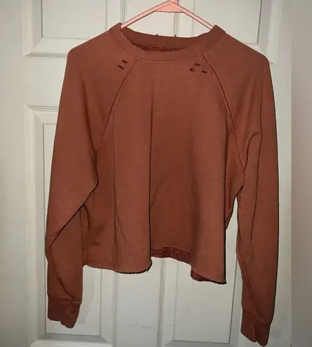 Aerie  distressed cropped sweatshirt in rust orange small
