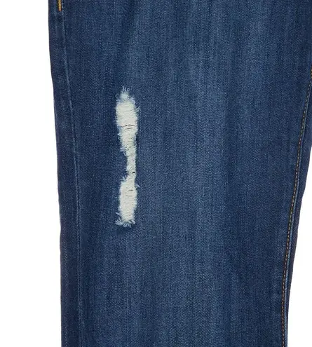 CAbi  3045 Slim Boyfriend Distressed Straight Leg Denim Blue Jeans Size 8